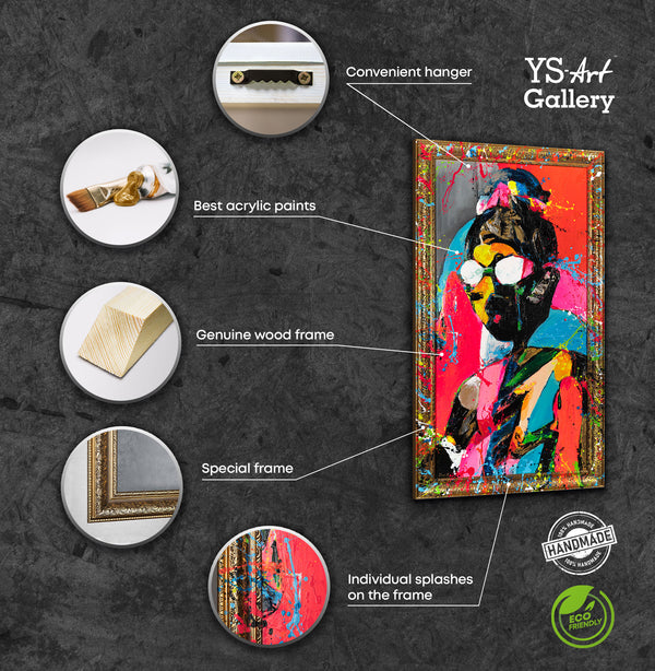 Gemälde "Stilikone" Pop-Art-Porträt in einer hellen Farbpalette