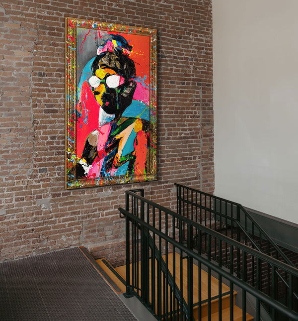 Gemälde "Stilikone" Pop-Art-Porträt in einer hellen Farbpalette