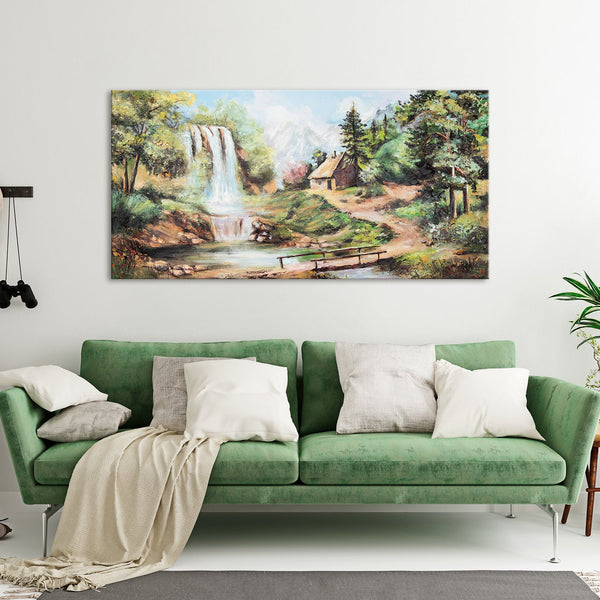 Gemälde "Wasserfall" Landschaft mit schöner Berghütte