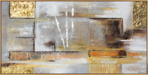 Gemälde „Golden Balance“  moderne Abstraktion mit Textur und goldenen Akzenten