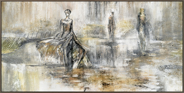 Gemälde "Modenschau" figurative Abstraktion in neutralen Tönen