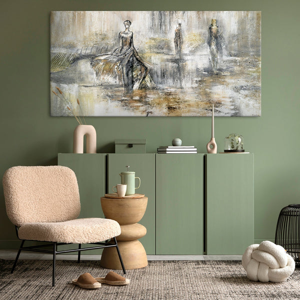 Gemälde "Modenschau" figurative Abstraktion in neutralen Tönen