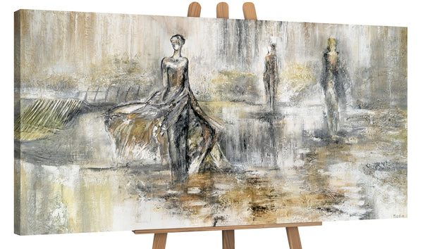 Gemälde "Modenschau" figurative Abstraktion in neutralen Tönen