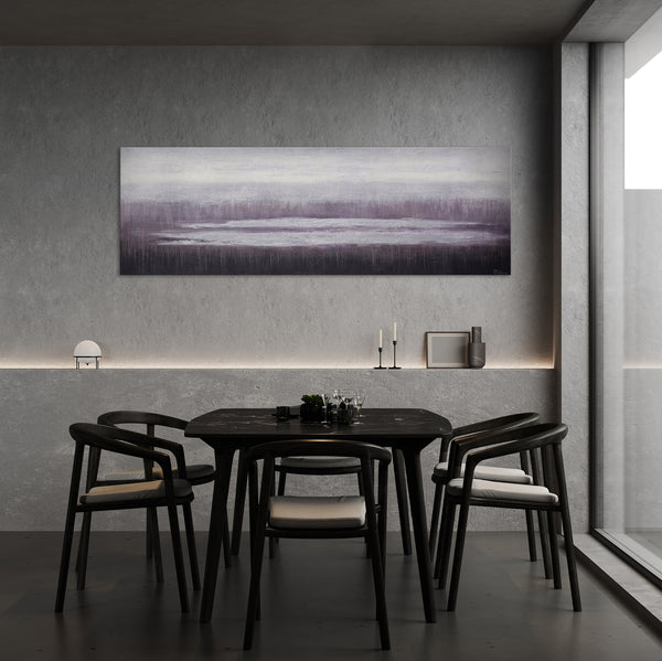 Das Gemälde "Ruhe" minimalistische Landschaft in grau-lila Tönen