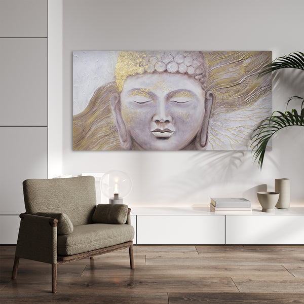 Gemälde "Erleuchtung" meditatives Porträt des Buddha mit Gold