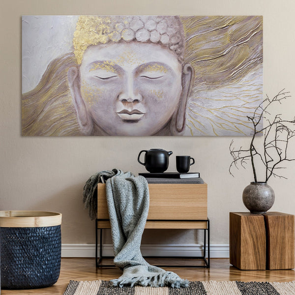 Gemälde "Erleuchtung" meditatives Porträt des Buddha mit Gold