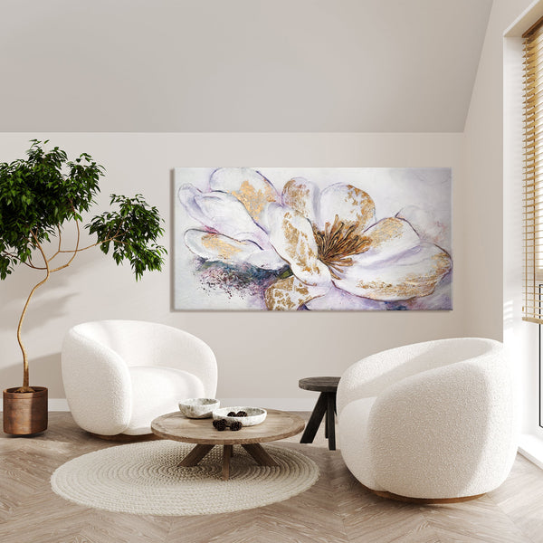 Gemälde "Goldene Pfingstrose" elegante Blume mit Weiß und Gold