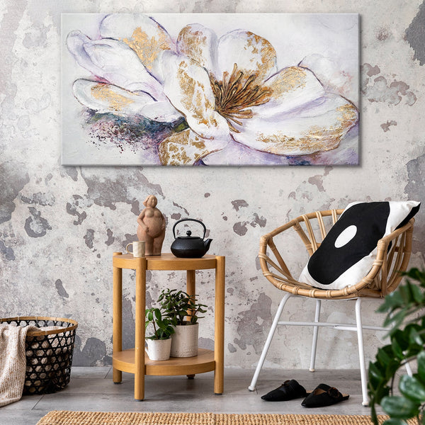 Gemälde "Goldene Pfingstrose" elegante Blume mit Weiß und Gold
