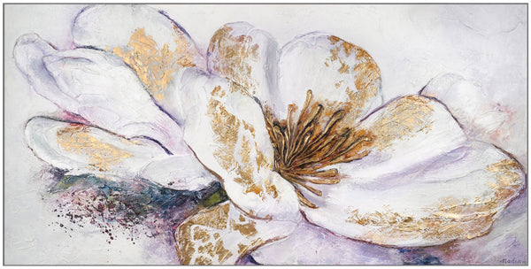 Gemälde "Goldene Pfingstrose" elegante Blume mit Weiß und Gold
