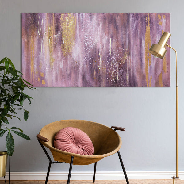 Gemälde „Symphonie“ moderne Texturabstraktion mit violettem Akzent