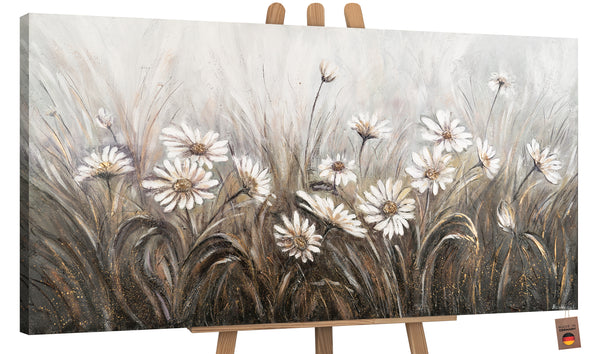 Gemälde „Gänseblümchen“ zarte florale Abstraktion in neutralen Tönen
