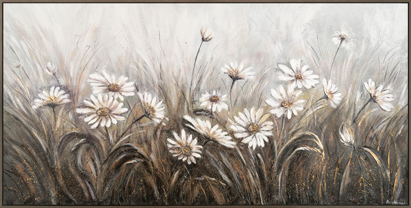 Gemälde „Gänseblümchen“ zarte florale Abstraktion in neutralen Tönen