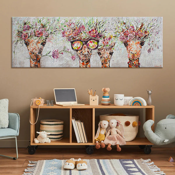 Gemälde "Lustige Giraffen" helles Motiv für ein Interieur mit Stimmung