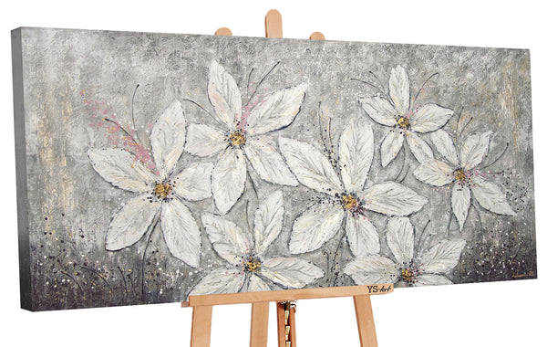 Gemälde "Blumenfantasie" zarte dreidimensionale Blüten in Grautönen