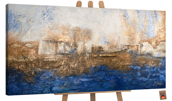 Gemälde "Ultramarin" abstraktes Motiv in einer blau-goldenen Palette