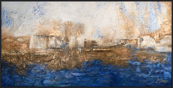 Gemälde "Ultramarin" abstraktes Motiv in einer blau-goldenen Palette