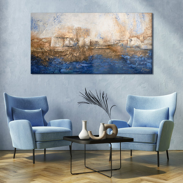 Gemälde "Ultramarin" abstraktes Motiv in einer blau-goldenen Palette