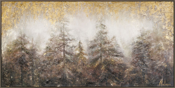 Gemälde „Morgen's im Wald“ neblige Landschaft mit goldenem Schimmer
