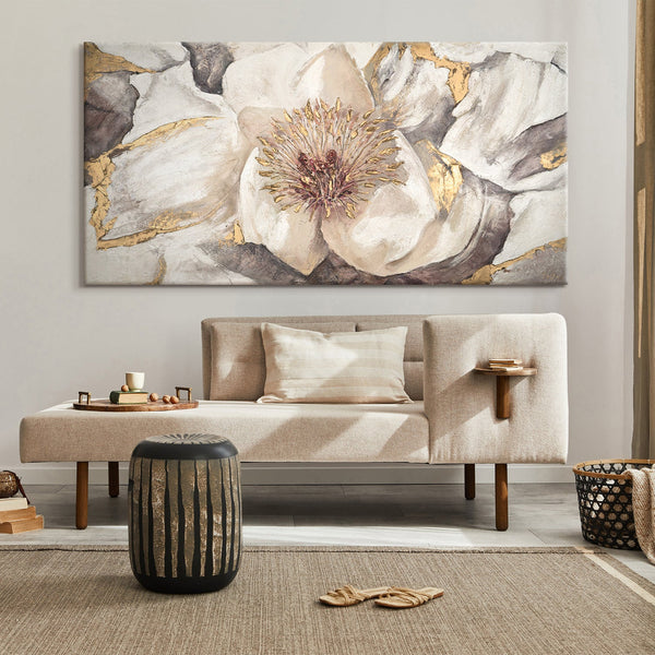 Gemälde "Malve" große Blume mit goldenen Akzenten