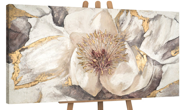 Gemälde "Malve" große Blume mit goldenen Akzenten