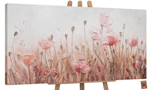Gemälde  „April“ zarte Mohnblumen in Rosa- und Beigetönen