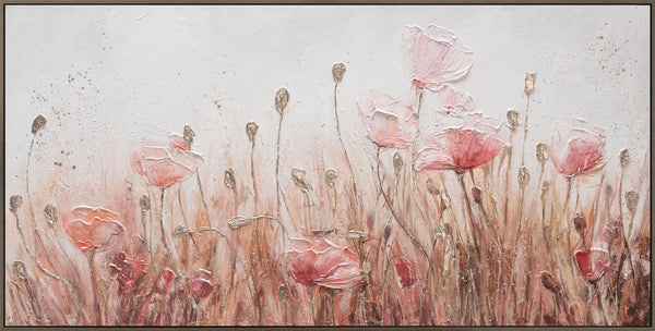 Gemälde  „April“ zarte Mohnblumen in Rosa- und Beigetönen