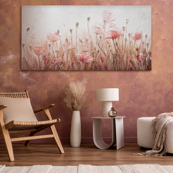 Gemälde  „April“ zarte Mohnblumen in Rosa- und Beigetönen