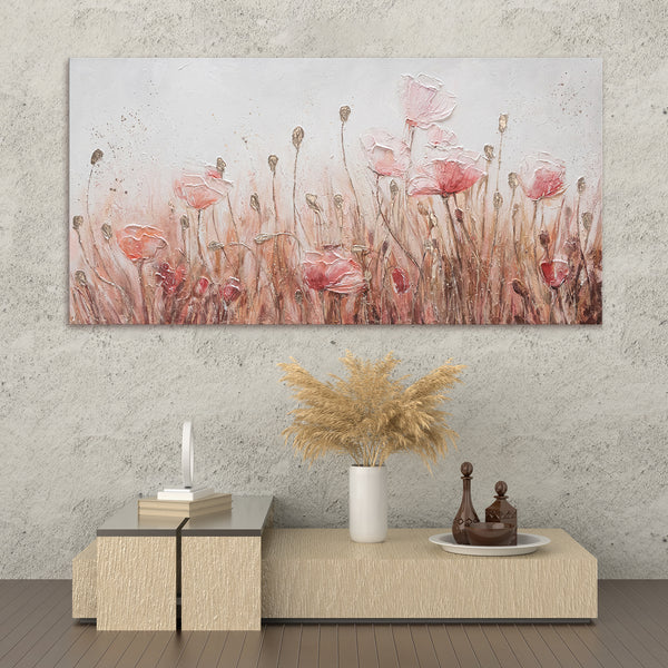 Gemälde  „April“ zarte Mohnblumen in Rosa- und Beigetönen
