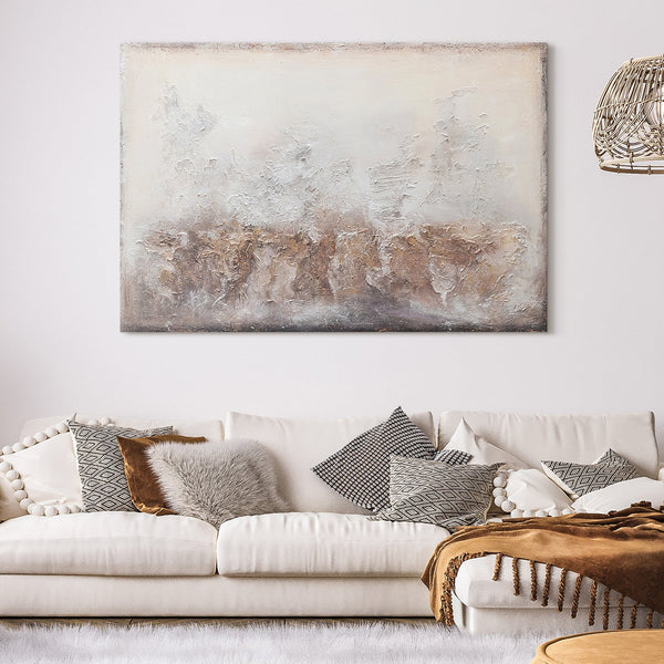 Gemälde „Glanz“  abstraktes Motiv in Beige- und Grautönen.