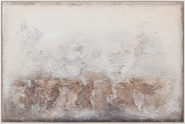Gemälde „Glanz“  abstraktes Motiv in Beige- und Grautönen.