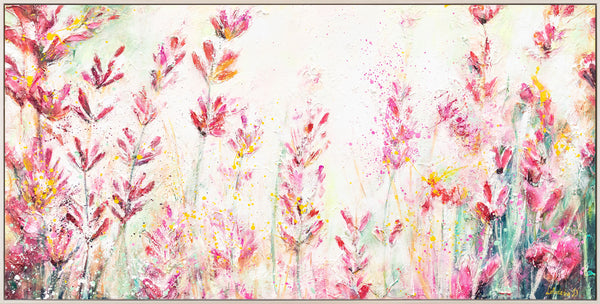 Gemälde "Juli" helles Blumenfeld in Rosatönen
