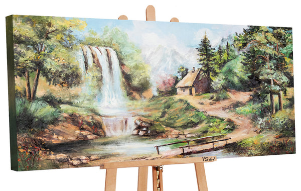 Gemälde "Wasserfall" Landschaft mit schöner Berghütte