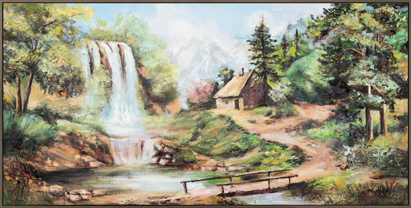 Gemälde "Wasserfall" Landschaft mit schöner Berghütte