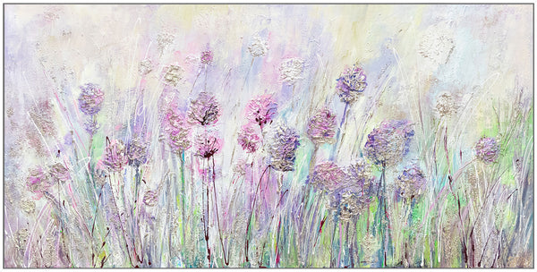 Gemälde „Wildblumen“ Schöne Blumen in Rosa- und Lilatönen