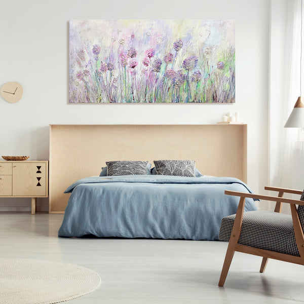 Gemälde „Wildblumen“ Schöne Blumen in Rosa- und Lilatönen