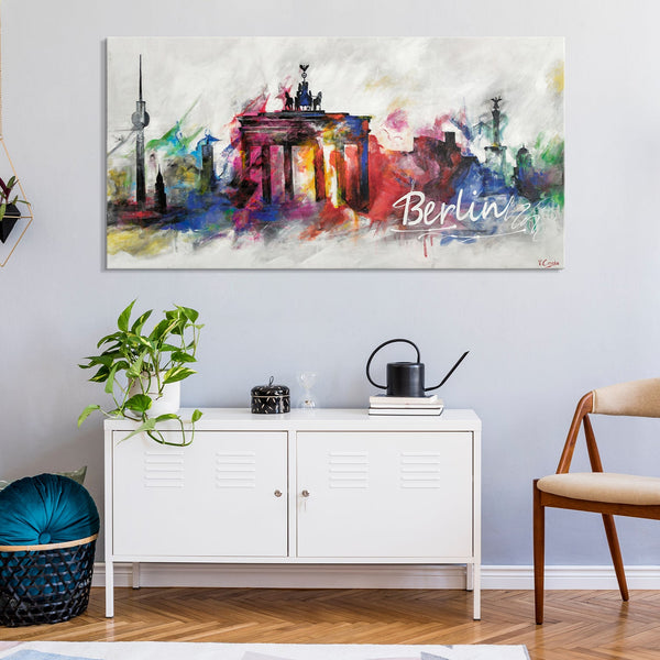 Gemälde „Berlin“  farbenfroher Urbanismus und Stadtsilhouetten