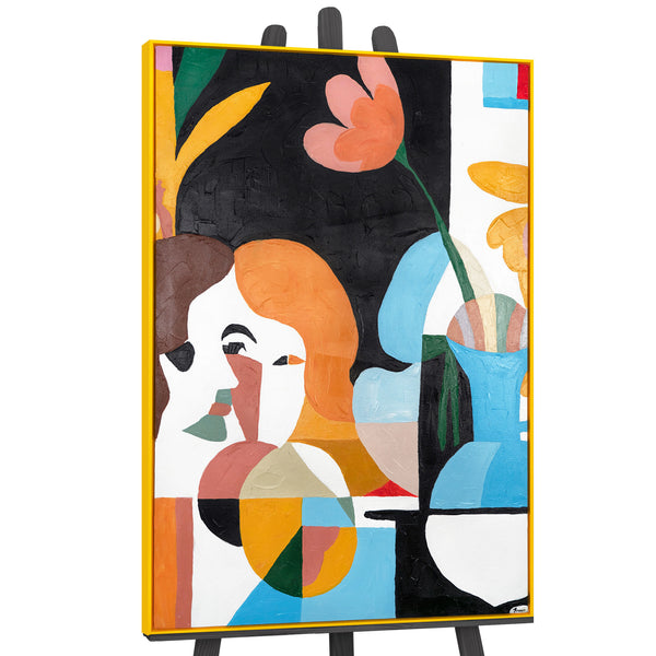 Gemälde „Dialog in Farben“ moderne figurative Abstraktion mit floralen Elementen