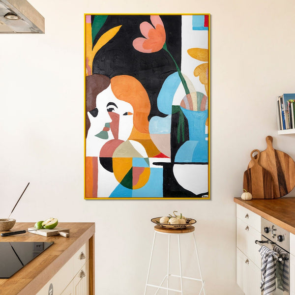 Gemälde „Dialog in Farben“ moderne figurative Abstraktion mit floralen Elementen