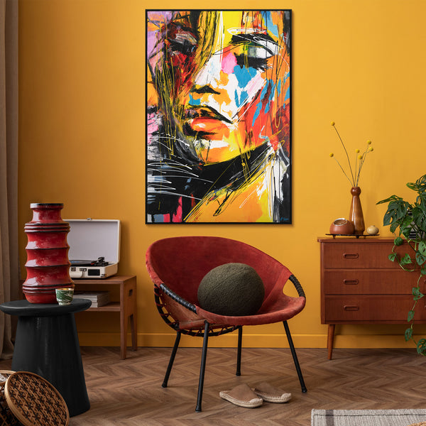 Gemälde „Schrei der Farben“ ausdrucksstarkes Frauenporträt im Hochformat
