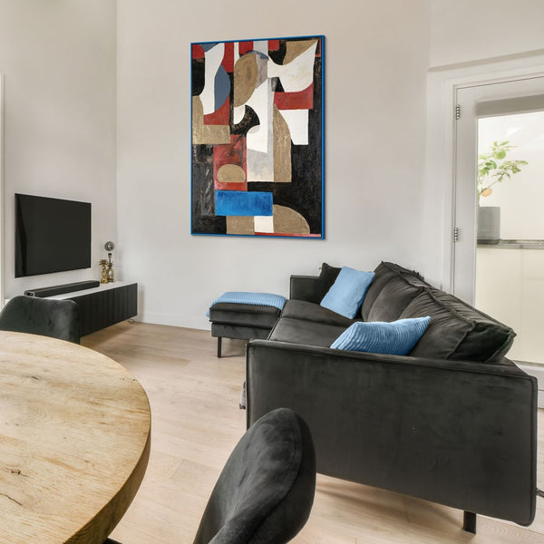 Gemälde "Architektur der Formen" vertikale Abstraktion mit geometrischem Rhythmus