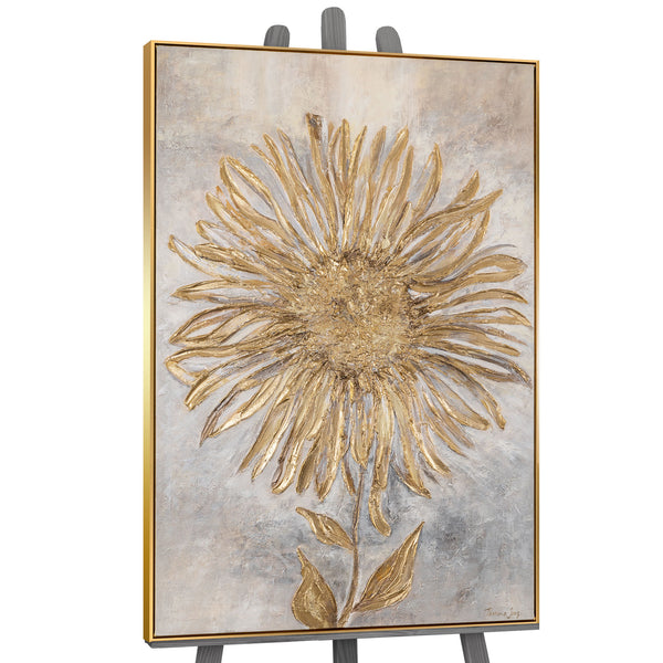 Gemälde "Sonnenblume" vertikale Strukturfloristik in Gold