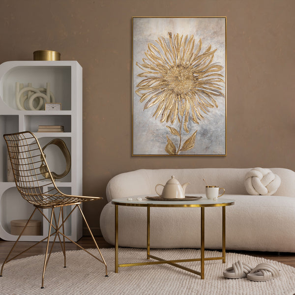 Gemälde "Sonnenblume" vertikale Strukturfloristik in Gold