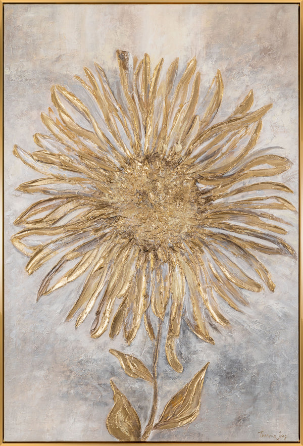 Gemälde "Sonnenblume" vertikale Strukturfloristik in Gold