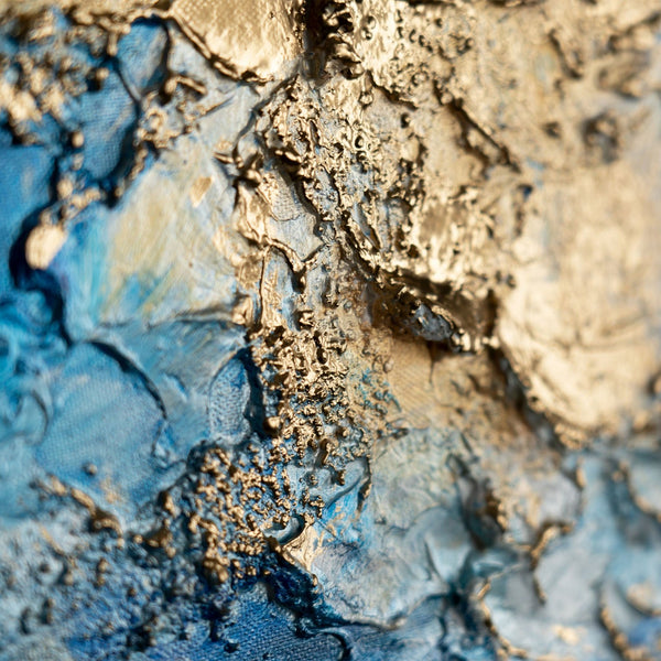 Gemälde "Blauer Fluss" horizontale Abstraktion mit tiefen Schattierungen