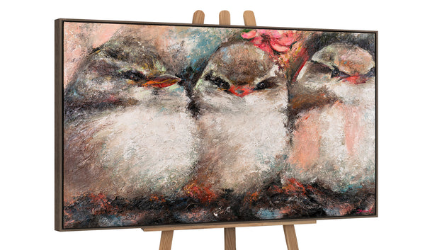 Gemälde „Vogelfamilie“ – horizontale Texturkomposition