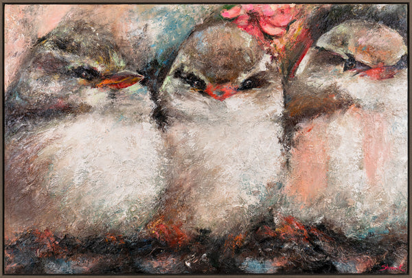 Gemälde „Vogelfamilie“ – horizontale Texturkomposition