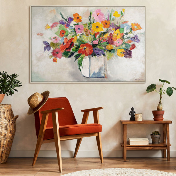 Gemälde "Malerischer Blumenstrauß" - horizontale Blumenkomposition mit hellen Strichen
