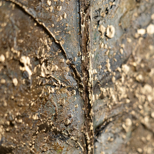 Gemälde „Melodie der Einsamkeit“ vertikales Strukturwerk mit goldenem Baum