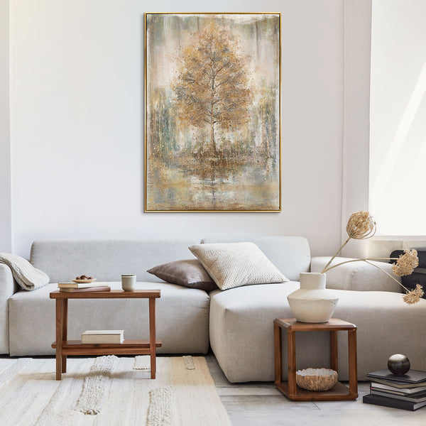 Gemälde „Melodie der Einsamkeit“ vertikales Strukturwerk mit goldenem Baum