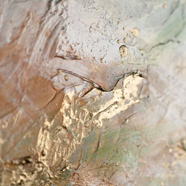 Gemälde "Pulsation der Erde" horizontale Abstraktion mit einer feurigen Tonpalette